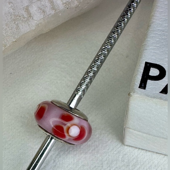 Authentic Pandora Retired Pink/Red Flowers For You Murano Glass Charm S925 Ale - Picture 4 of 14